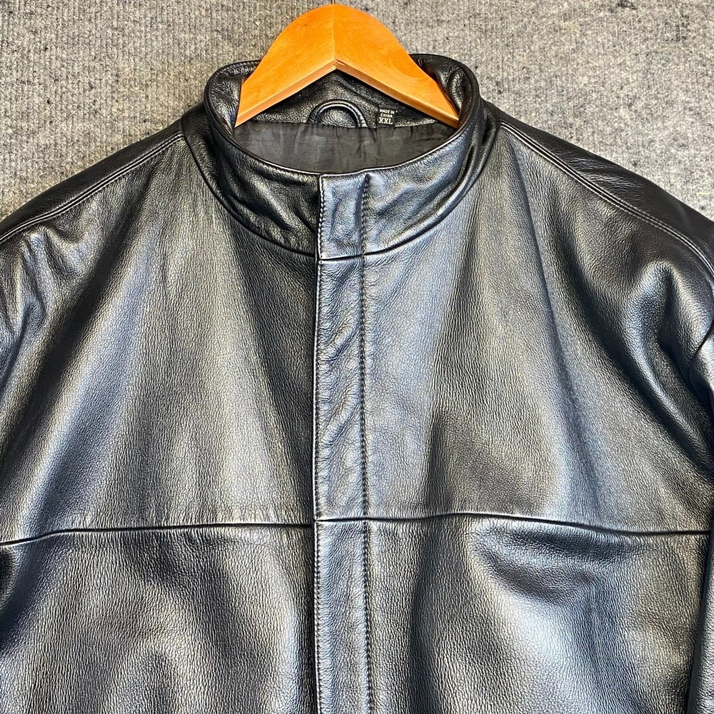 Roundtree Yorke Men's Genuine Leather Jacket Black Bomber Full Zip XXL